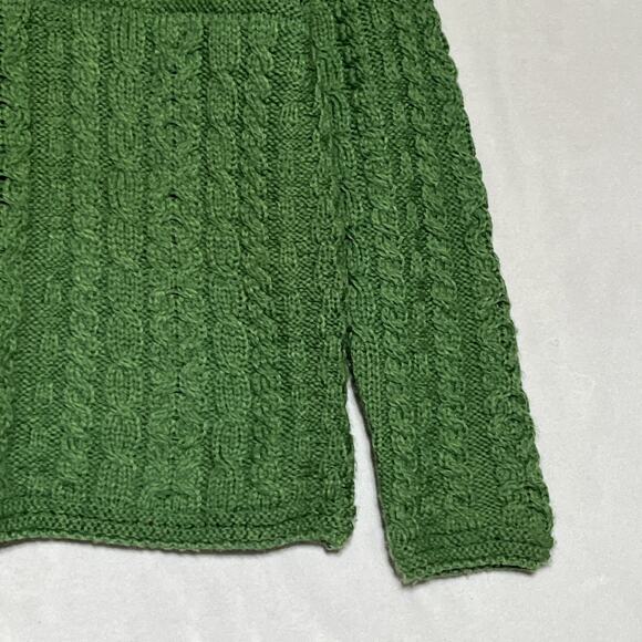 Aran Sweater Market Merino Wool Sweater XS Green Cable Knit V Neck Ireland - Picture 5 of 16